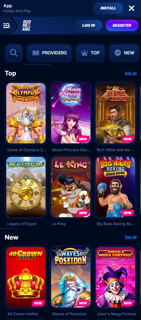 Boomerang Casino na mobilnom uređaju