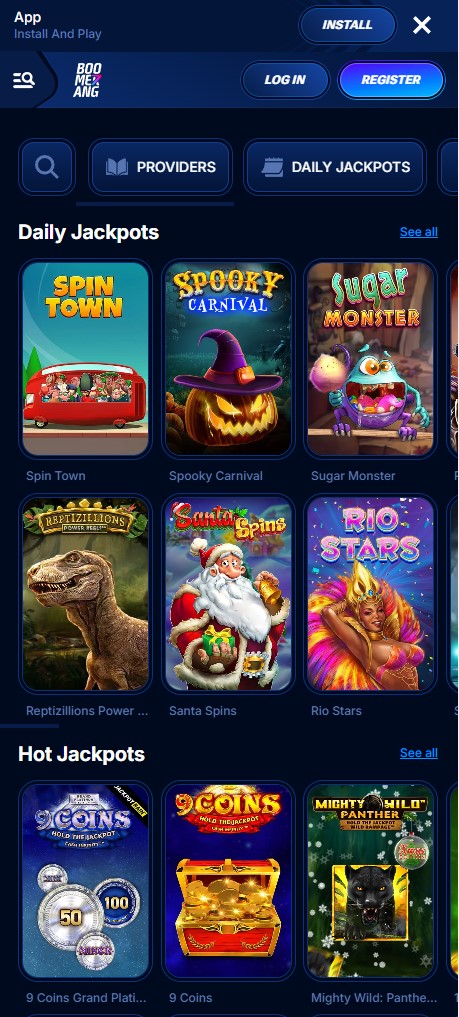 Jackpot slot igre na Boomerang mobilnoj stranici
